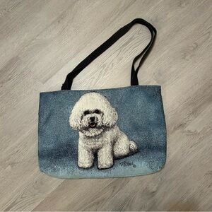 Linda Picker Bichon Frise Tapestry Tote Bag - Blue and Black